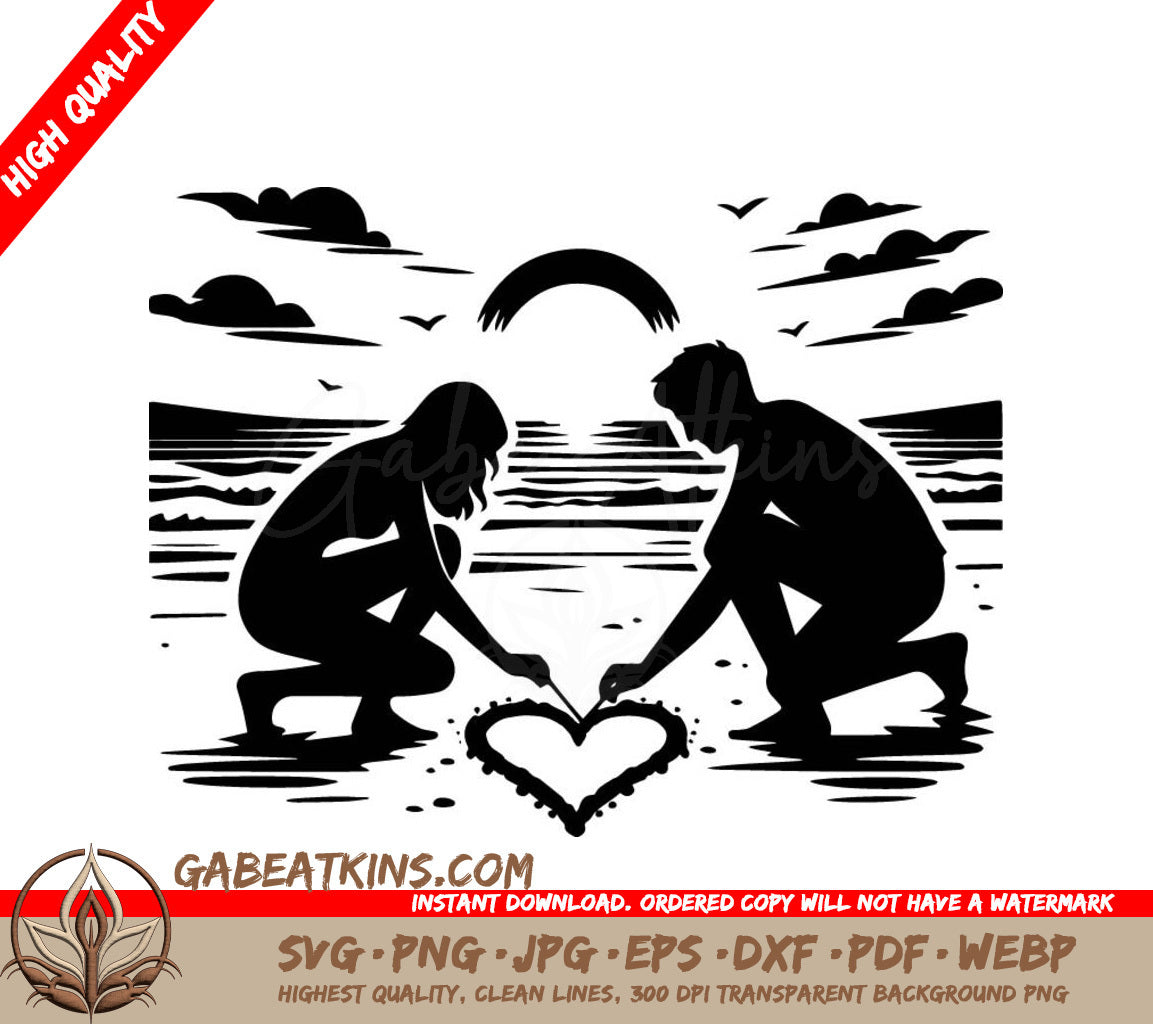 A Man And A Woman Draw A Heart In The Sand SVG - Sandy Heart SVG