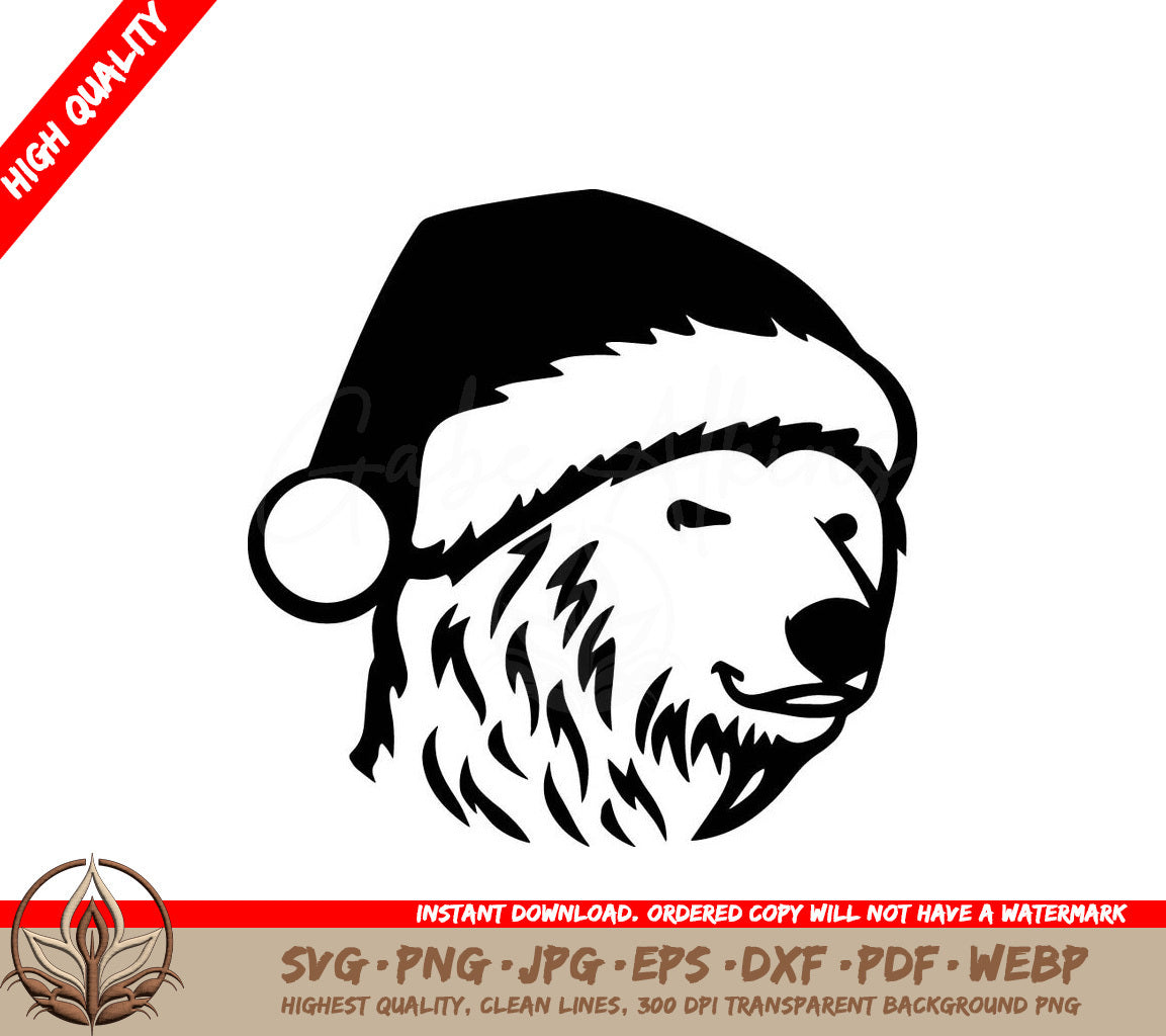 A Polar Bear Wearing A Santa Hat On A White Background