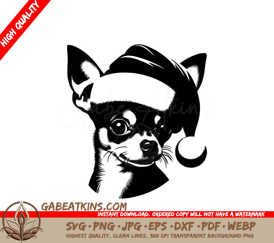  A Chihuahua Wearing A Santa Hat SVG - Santa Chihuahua Pup SVG