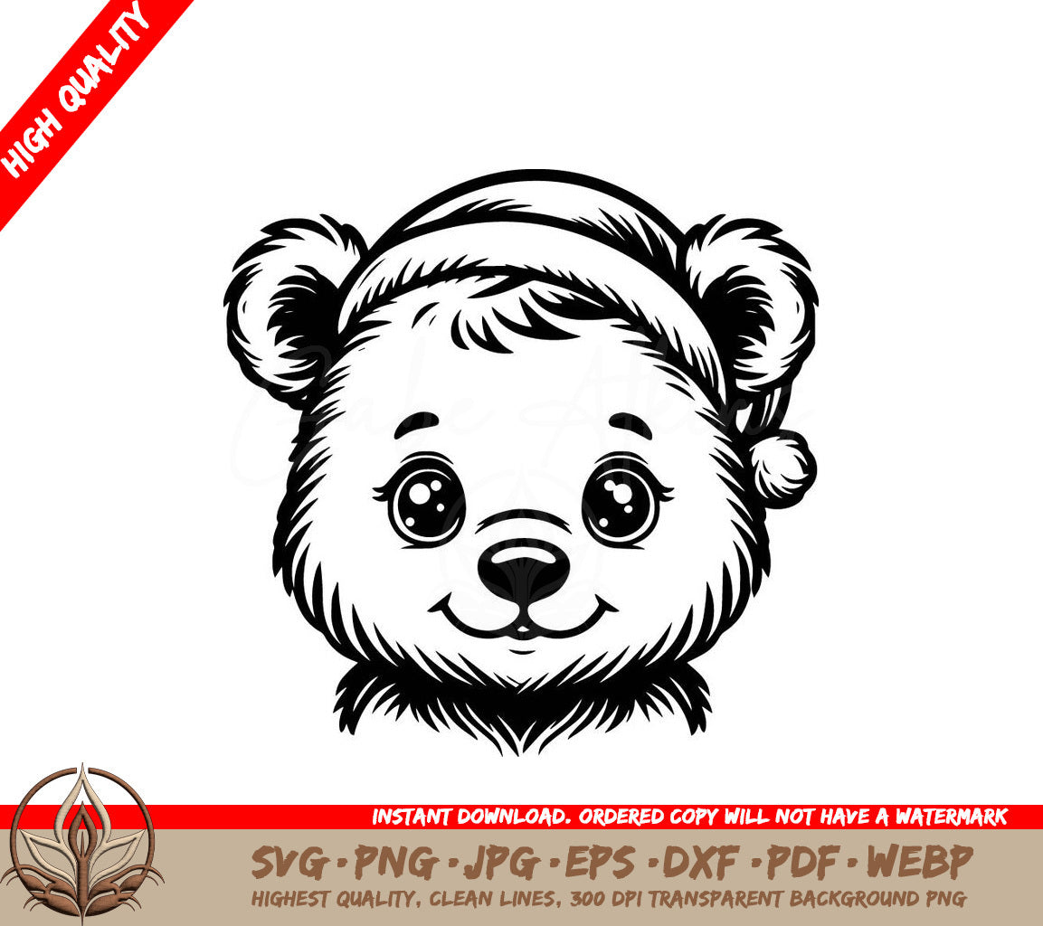 A Black And White Drawing Of A Teddy Bear Wearing A Santa Hat