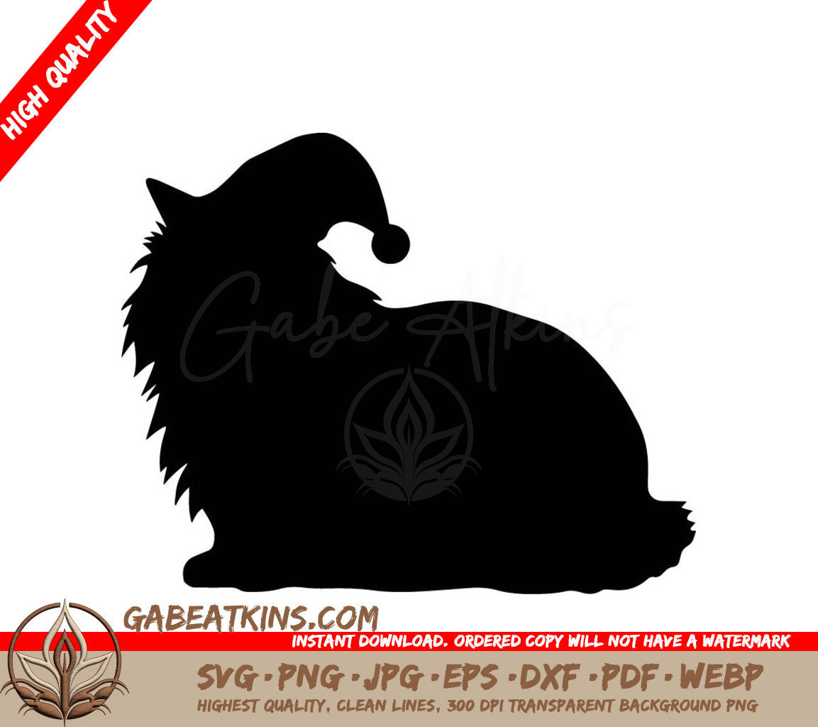 A Silhouette Of A Cat Wearing A Santa Hat SVG - Santa Kitty SVG