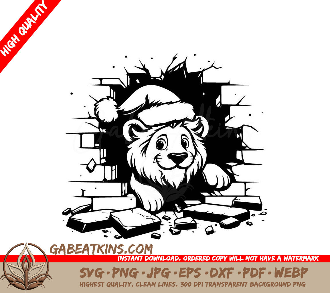  A Lion Wearing A Santa Hat SVG - Santa Lion Breakout SVG