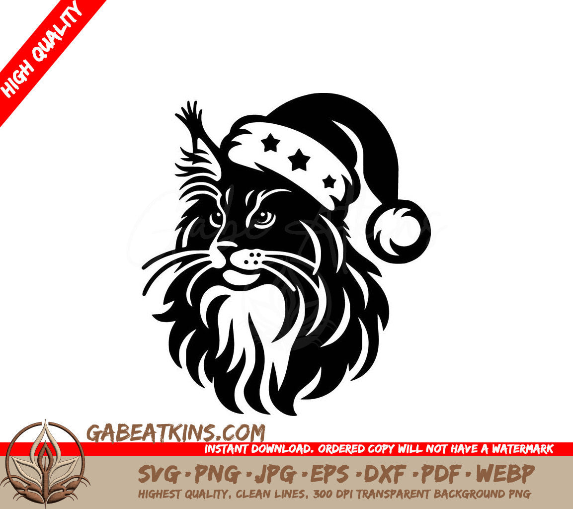  A Cat Wearing A Santa Hat SVG - Santa Maine Coon SVG