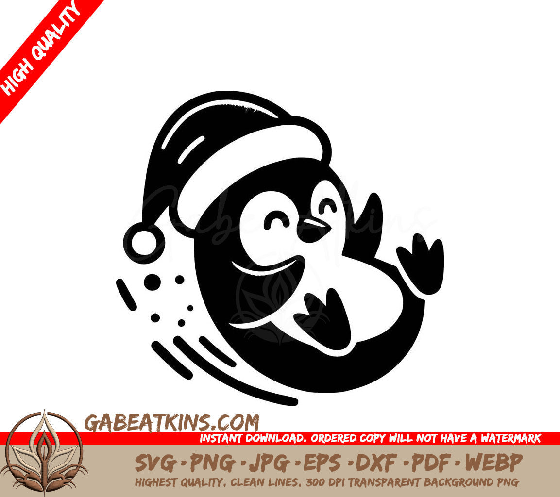  A Penguin Wearing A Santa Hat SVG - Santa Penguin Slide SVG