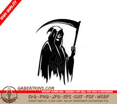 A Black And White Drawing Of A Grim Reaper Holding A Scythe