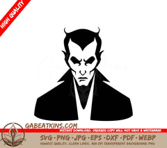 A Black And White Drawing Of A Vampire With Horns