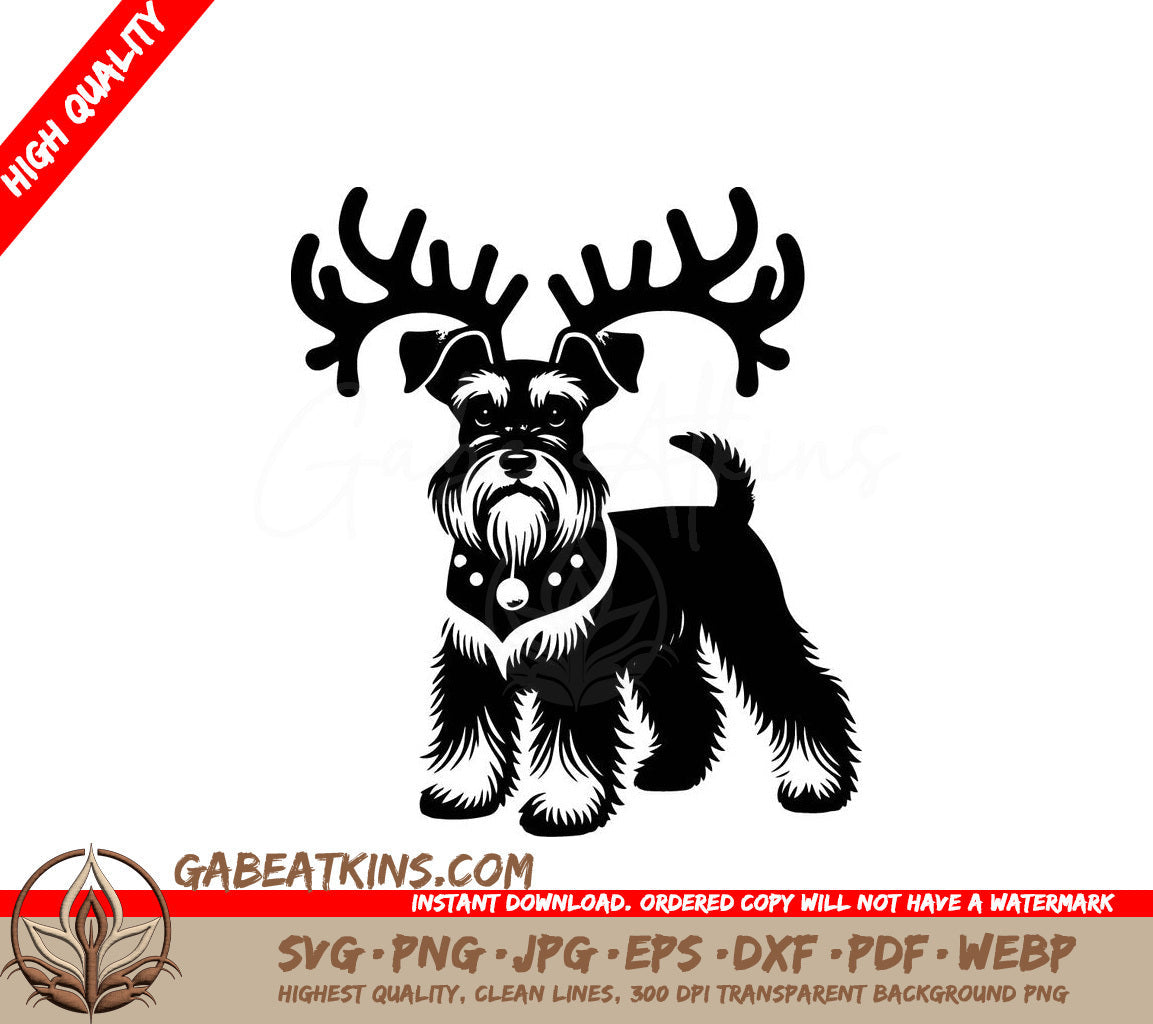  A Schnauzer Wearing Reindeer Antlers SVG - Schnauzer Reindeer SVG