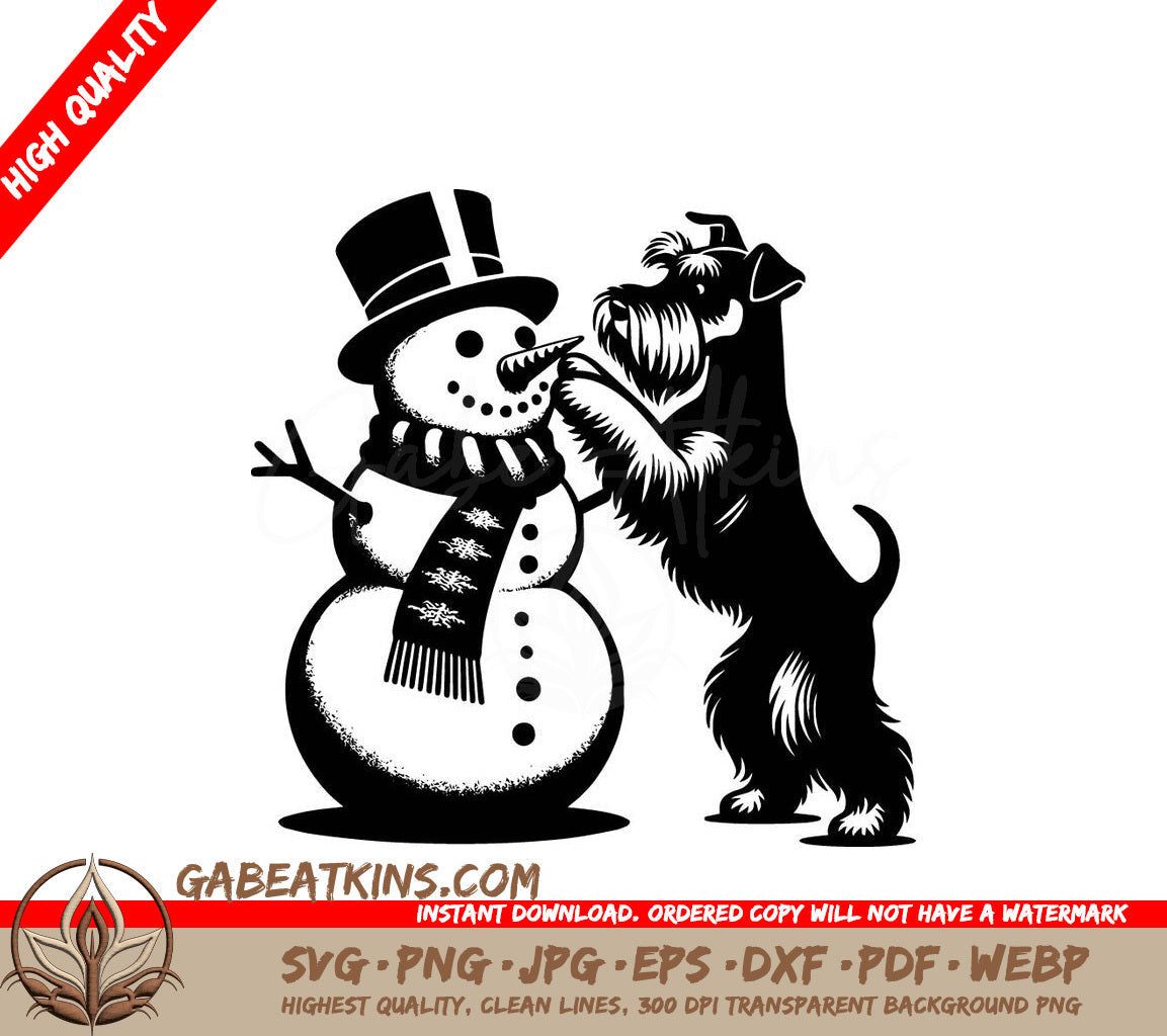  A Dog Petting A Snowman SVG - Schnauzer Snowman Fun SVG