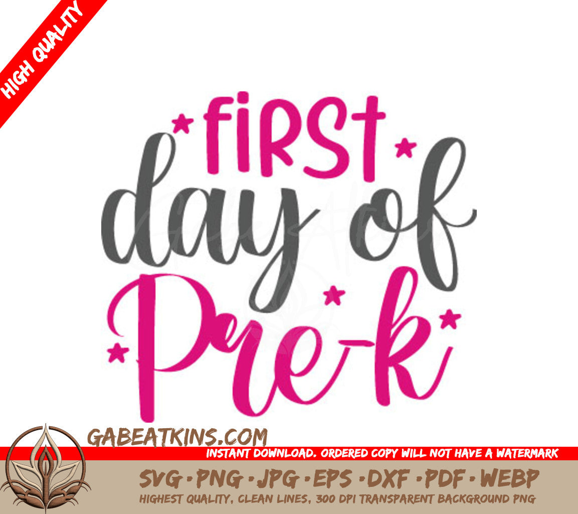 Pink & Gray First Day of Pre-K SVG Cut File SVG