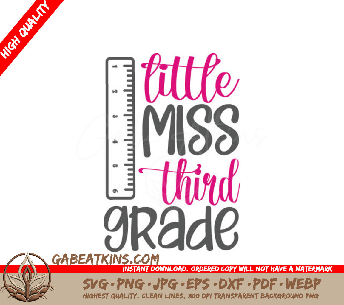 Little Miss Third Grade Ruler SVG Cut File SVG