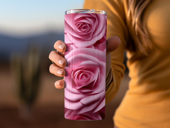 Seamless 3d Pink Roses 20 oz Skinny Tumbler Sublimation Design | Seamless, Straight And Tapered Tumbler Wrap, Instant Download PNG - Gabe Atkins Designs