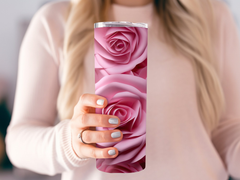 Seamless 3d Pink Roses 20 oz Skinny Tumbler Sublimation Design | Seamless, Straight And Tapered Tumbler Wrap, Instant Download PNG - Gabe Atkins Designs