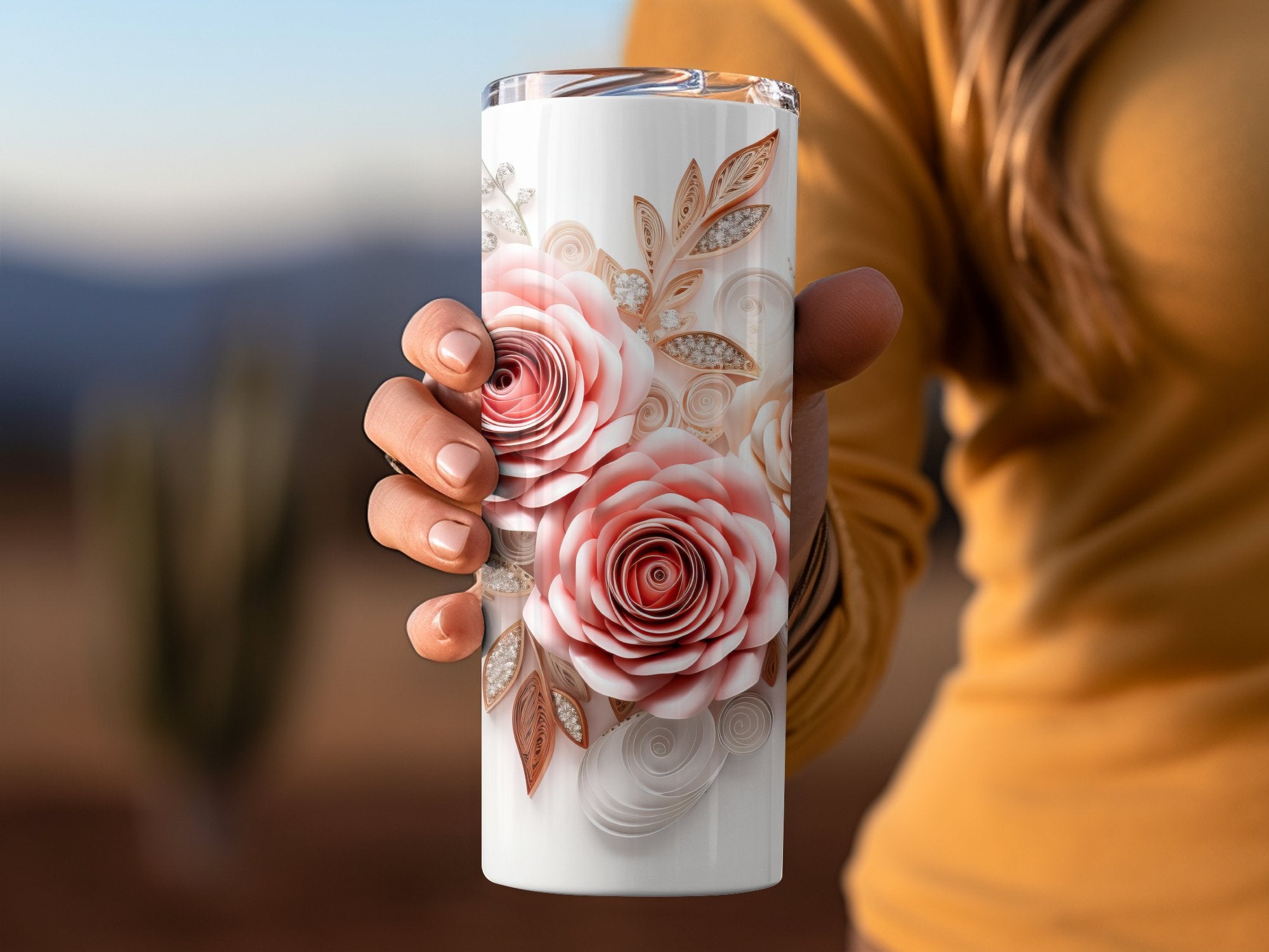 Seamless 3d Pink and White Roses Design 20 oz Skinny Tumbler Wrap - Gabe Atkins Designs