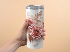 Seamless 3d Pink and White Roses Design 20 oz Skinny Tumbler Wrap - Gabe Atkins Designs