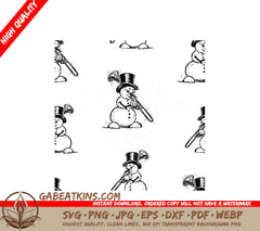 Seamless Snowman Trombone Musician SVG Pattern SVG