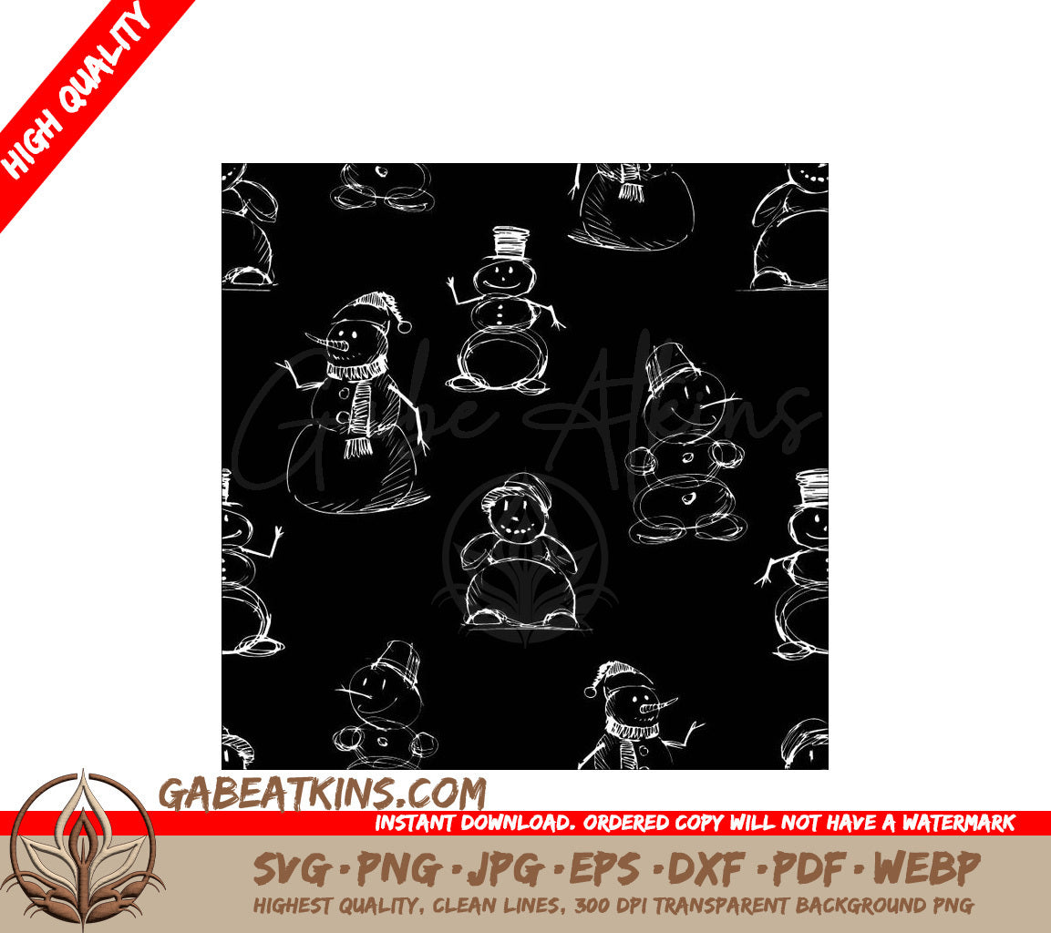 Joyful Snowman Seamless Pattern SVG - Black Background SVG