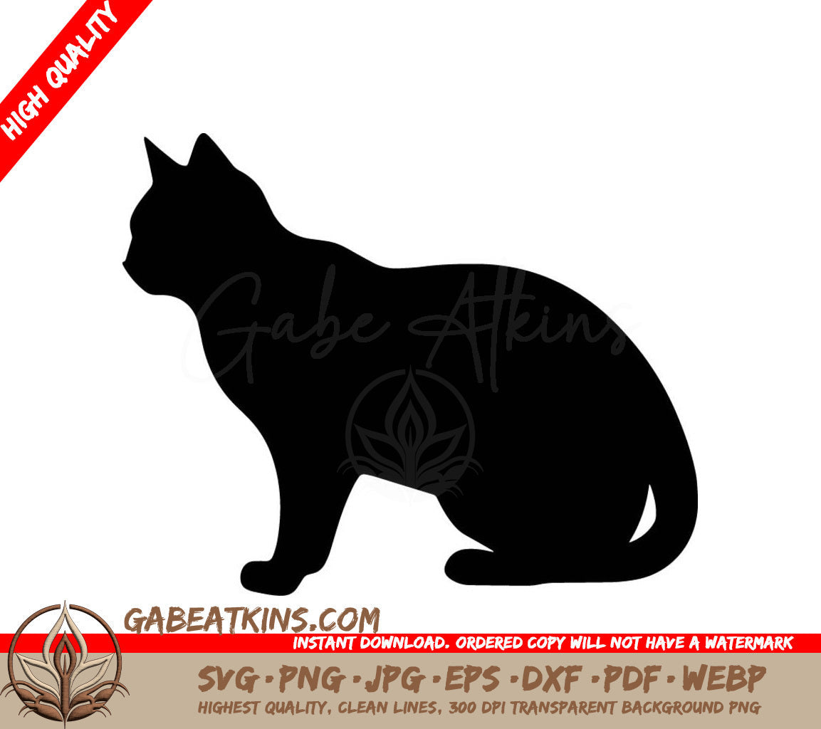 A Black Silhouette Of A Cat Sitting On A White Background SVG - Seated Kitty Portrait SVG