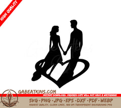 A Silhouette Of A Man And Woman Holding Hands SVG - Shadow Love SVG