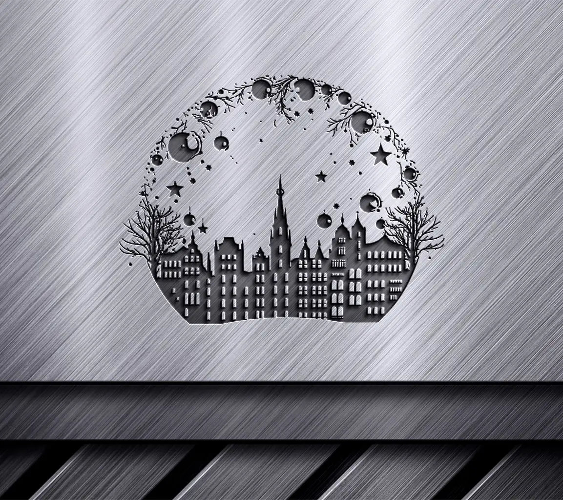 Gothic Chic Christmas City SVG -  Drawing with Glittering Garland SVG