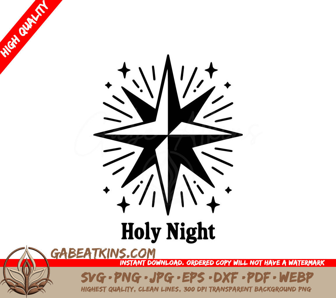  A Star With The Words Holy Night Below It SVG - Shining Christmas Star SVG