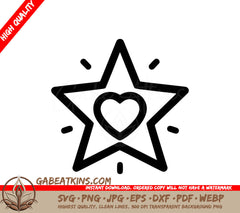 A Star With A Heart Inside Of It SVG - Shining Heart Star SVG