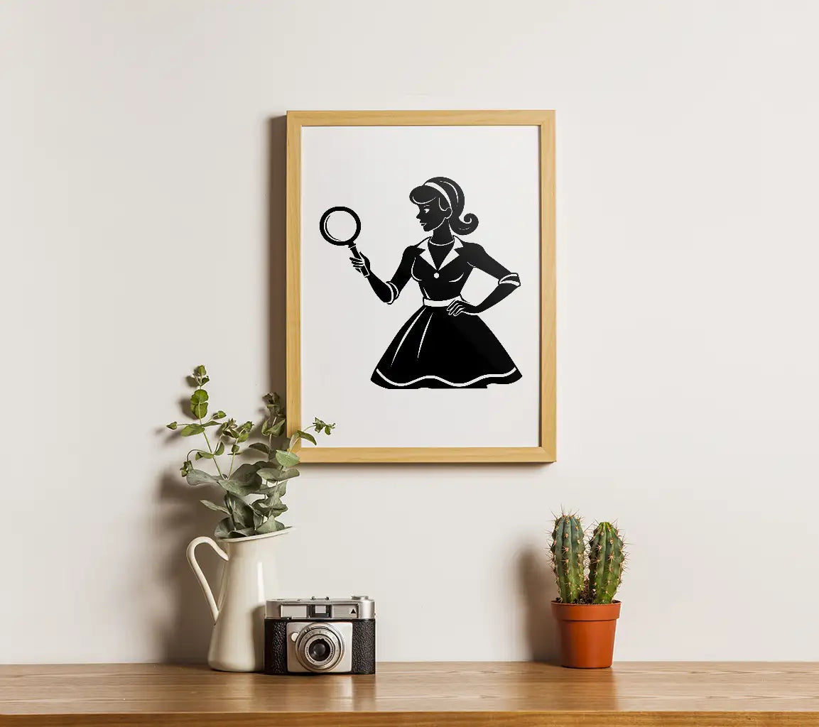  Woman Silhouette Holding Magnifying Glass SVG - Investigation & Search Illustration SVG