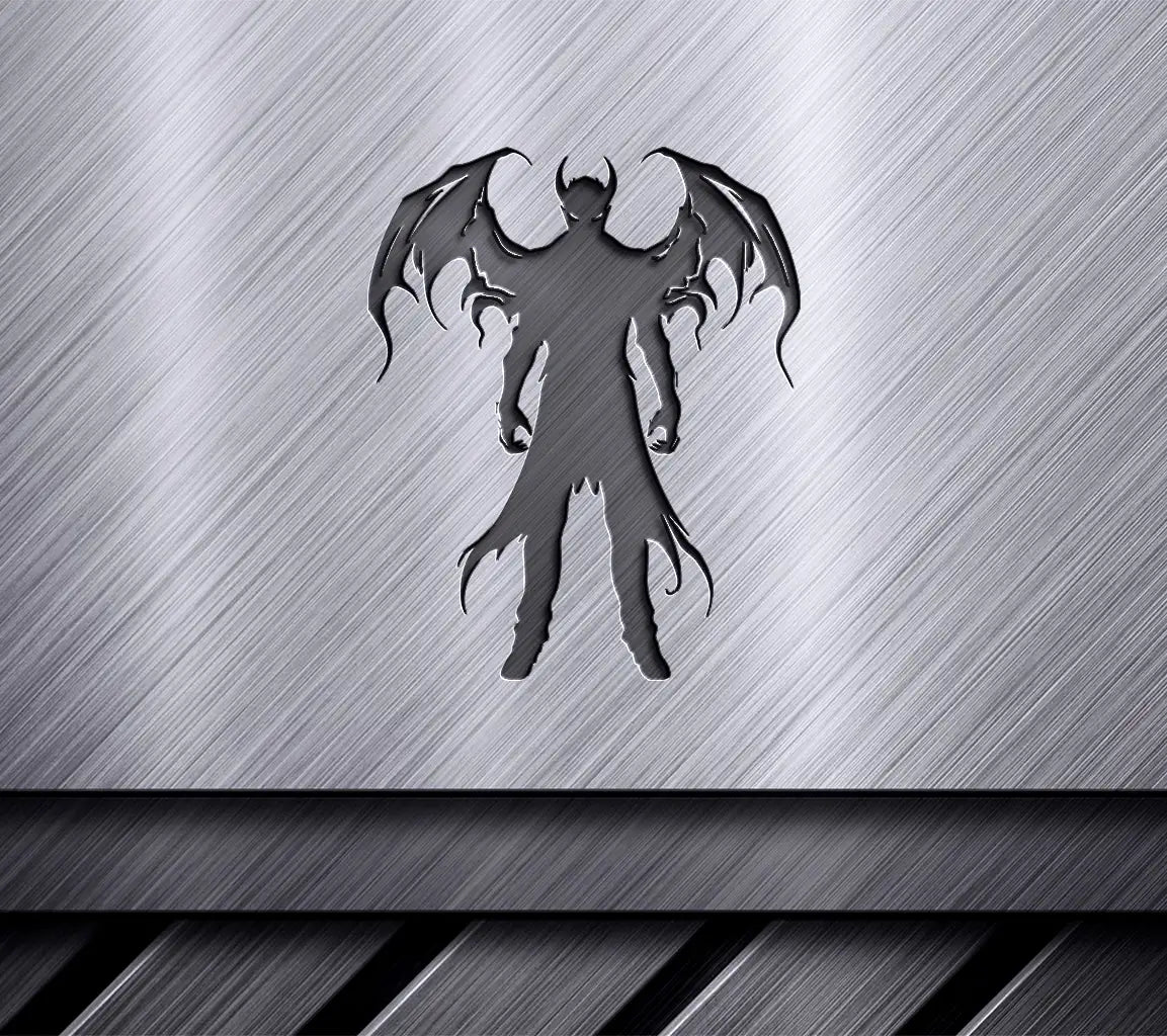 Demon Silhouette with Horns & Wings SVG - Bat Devil Illustration SVG