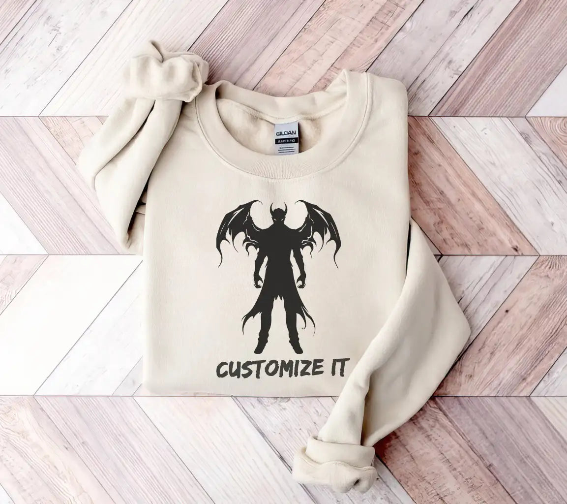 Demon Silhouette with Horns & Wings SVG - Bat Devil Illustration SVG