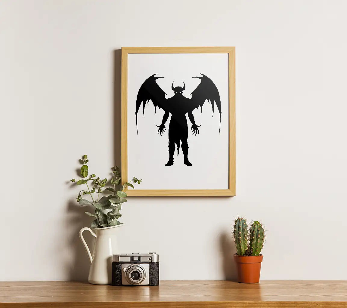 Demon Silhouette with Horns & Wings SVG - Bat Devil SVG