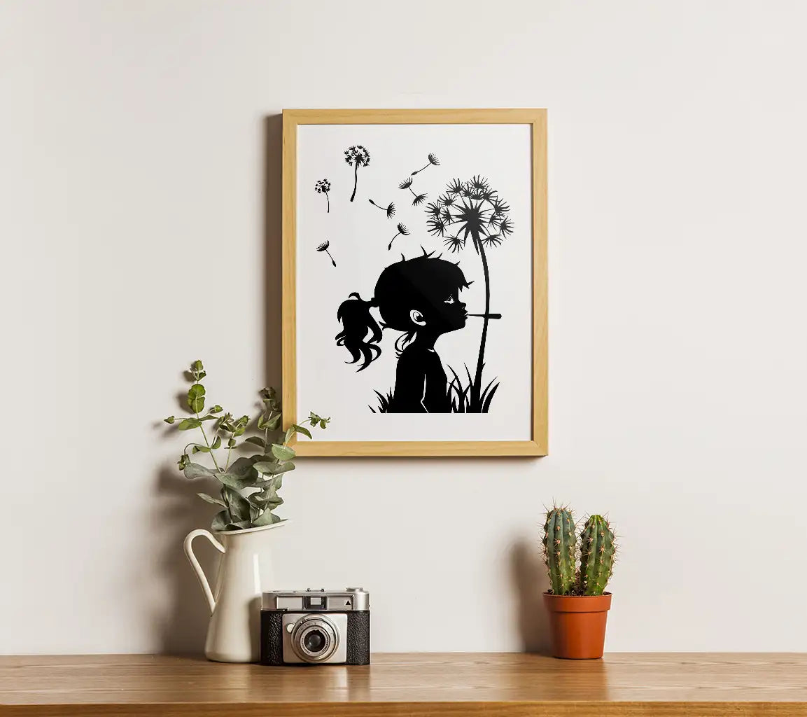 Little Girl Blowing Dandelion Silhouette SVG SVG