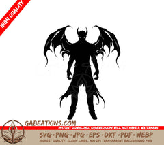 Demon Silhouette with Horns & Wings SVG - Bat Devil Illustration SVG