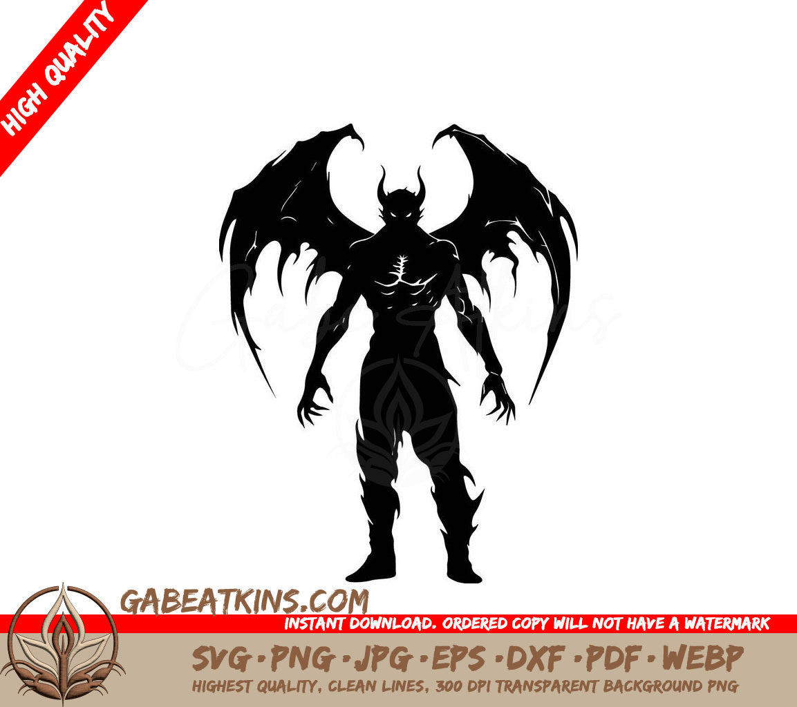 Demon Silhouette SVG - Bat Devil with Horns and Wings SVG