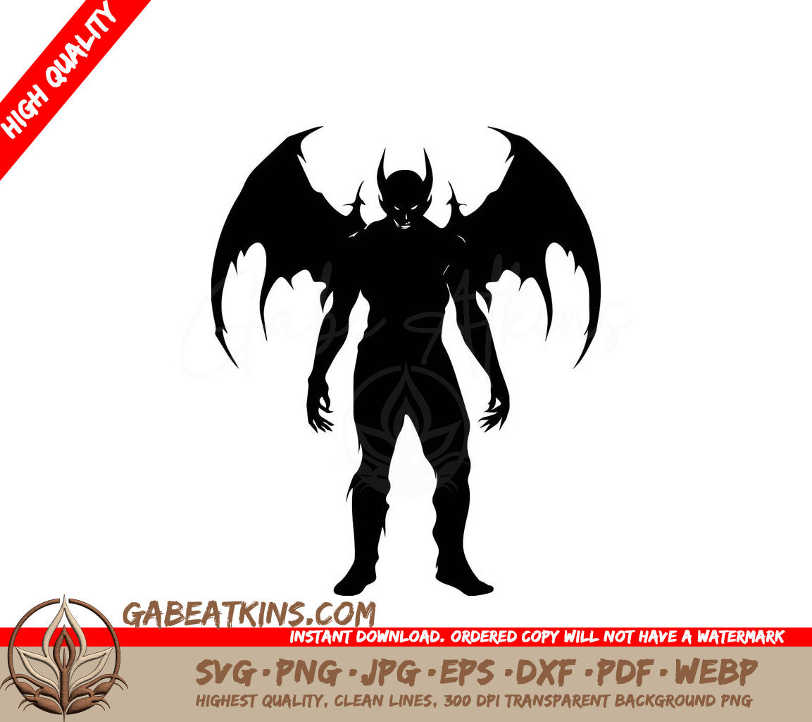 Demon Wings & Horns Silhouette SVG - Bat Devil Design SVG