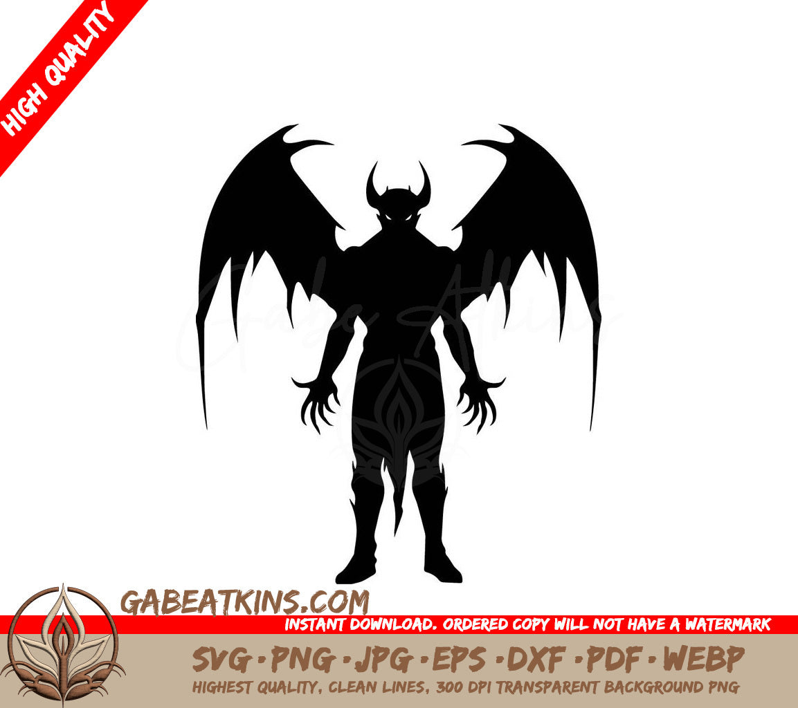 Demon Silhouette with Horns & Wings SVG - Bat Devil SVG