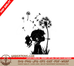 Little Girl Blowing Dandelion Silhouette SVG SVG