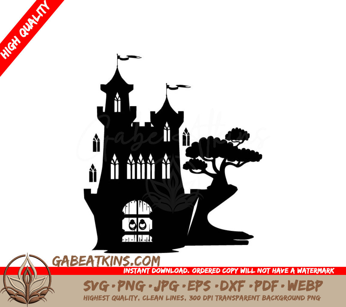  Castle Silhouette with Tree SVG SVG