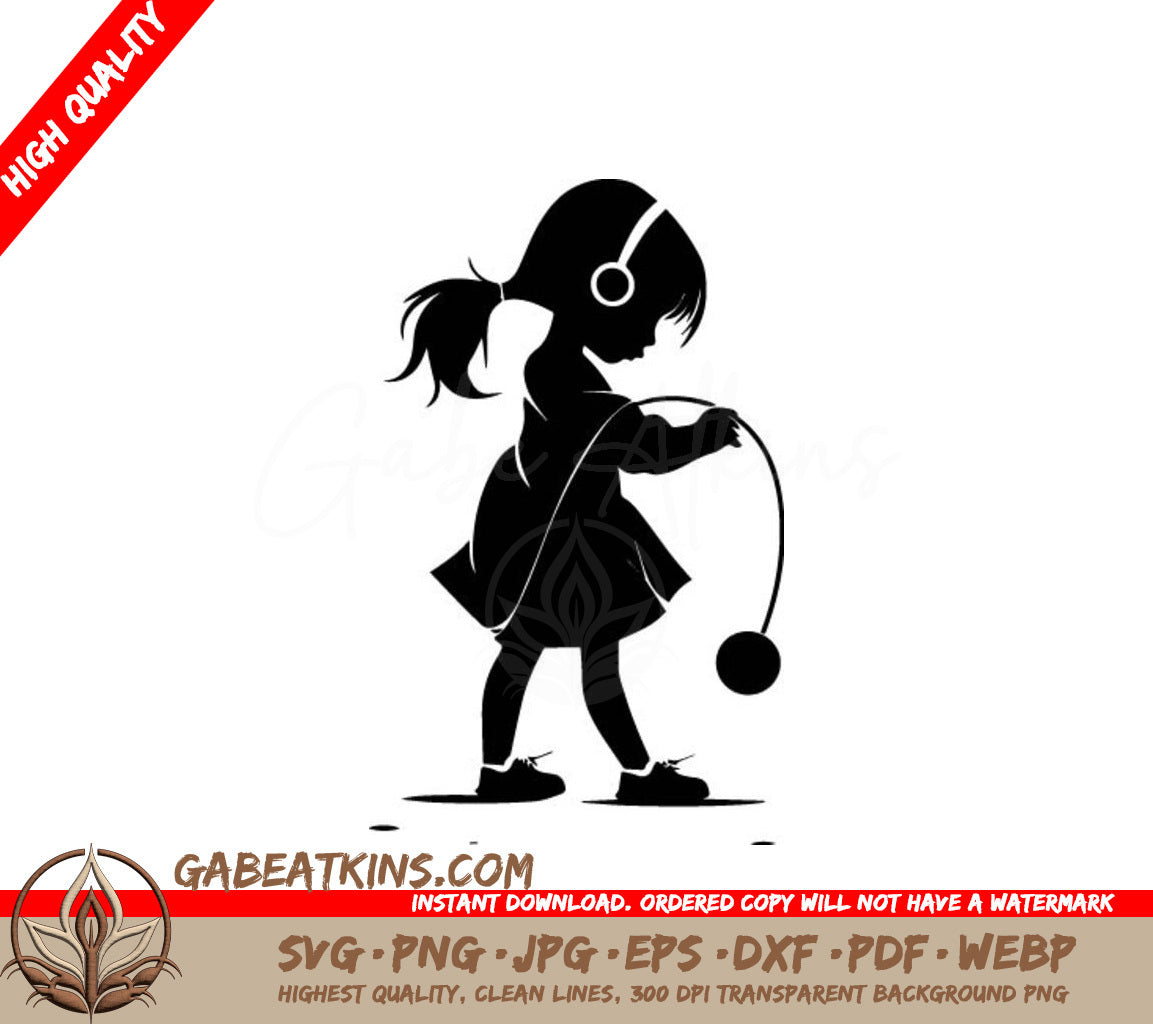 Little Girl with Headphones and Yo-Yo SVG Silhouette SVG