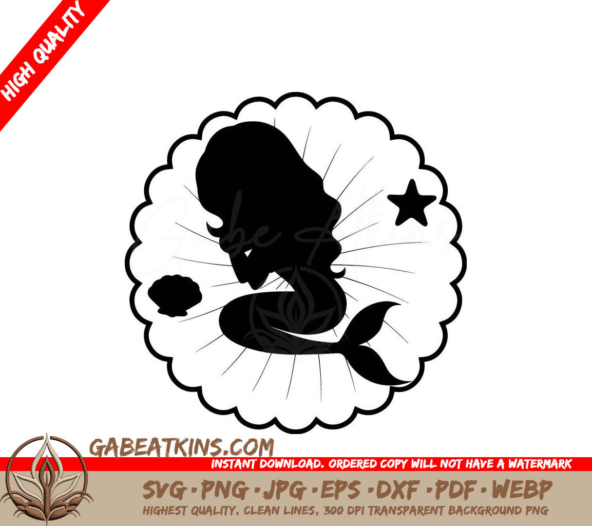 Sleeping Mermaid Silhouette with Starfish & Shell SVG SVG