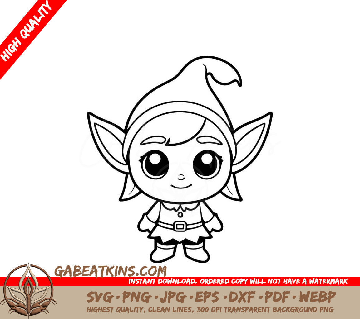 Elf Girl Coloring Page SVG -  Drawing for Kids SVG