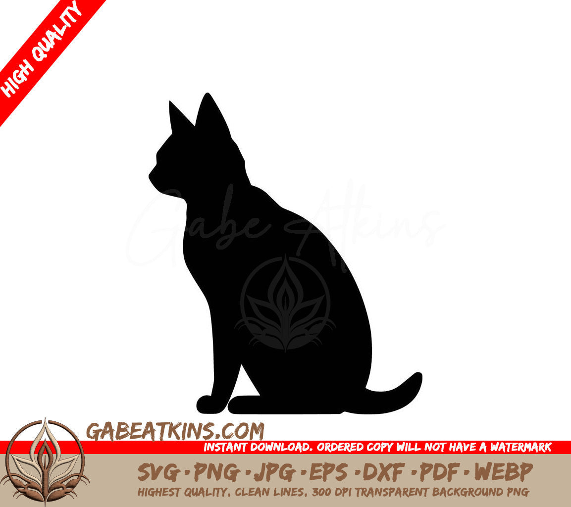 A Black Silhouette Of A Cat Sitting On A White Background SVG - Simple Cat SVG