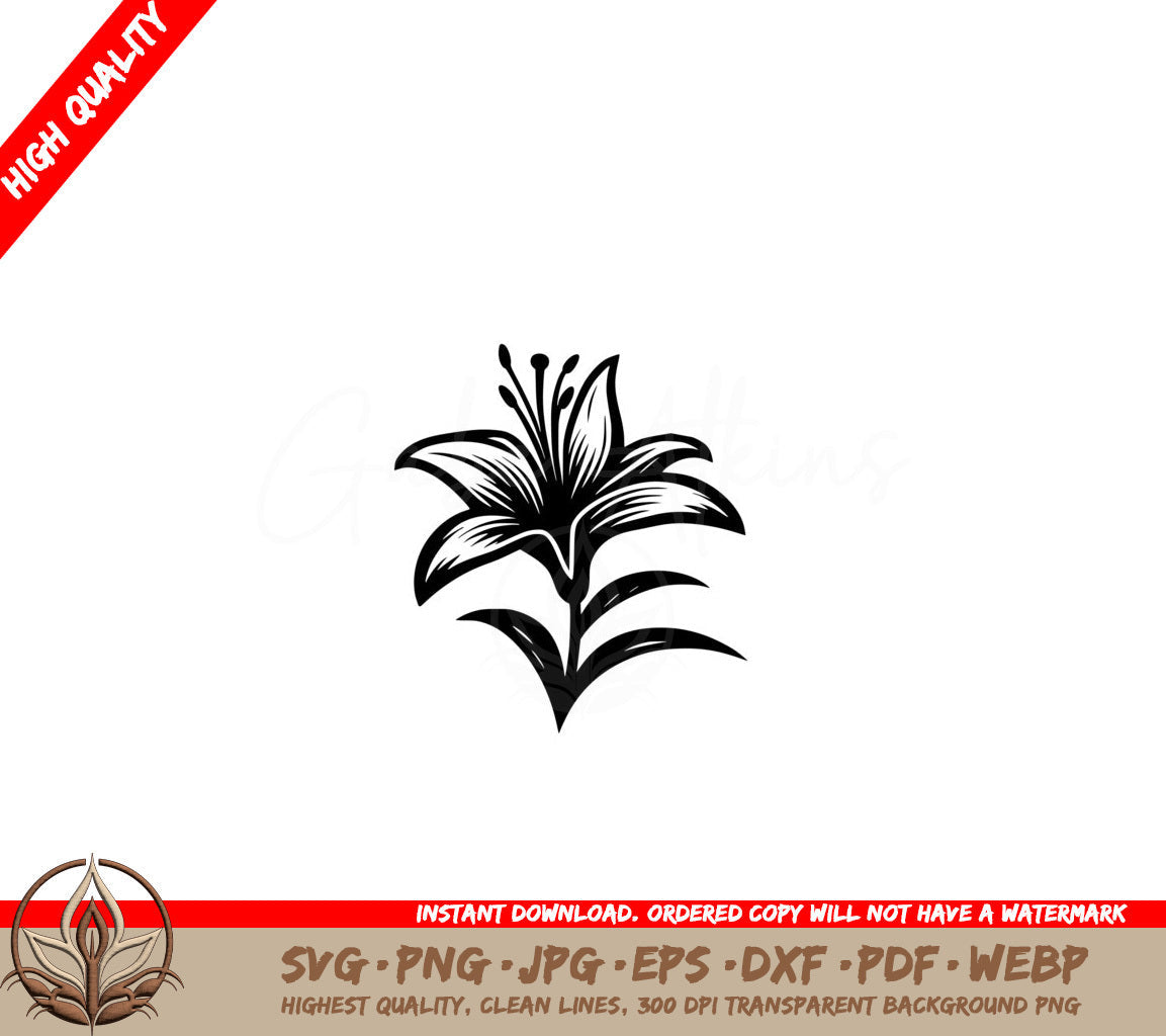 Simple Elegant Lily SVG PNG JPG AI PDF DXF EPS and WebP Digital Download 
