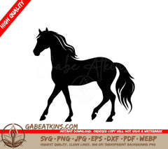 A Black Silhouette Of A Horse With A Long Mane SVG - Simple Horse Silhouette SVG