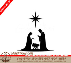 A Silhouette Of A Nativity Scene With A Star Above Them SVG - Simplistic Nativity SVG