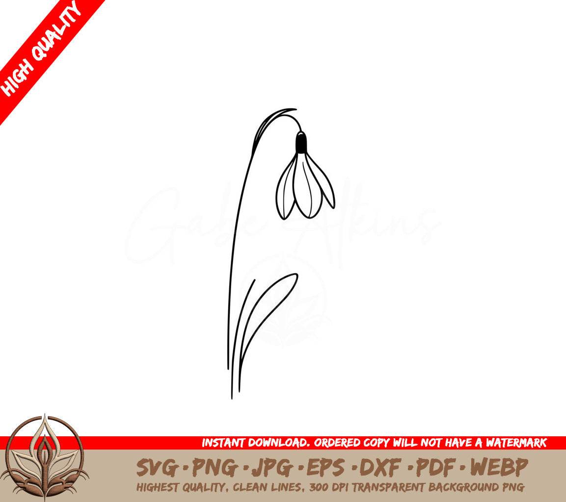 Simplistic Snowdrop SVG PNG JPG AI PDF DXF EPS and WebP Digital Cut File 
