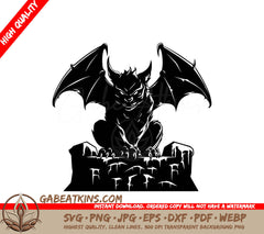 A Black And White Drawing Of A Gargoyle Sitting On Top Of A Grave