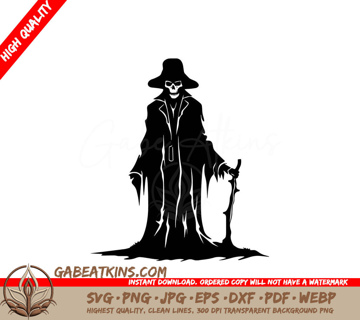 A Silhouette Of A Grim Reaper Holding A Cane