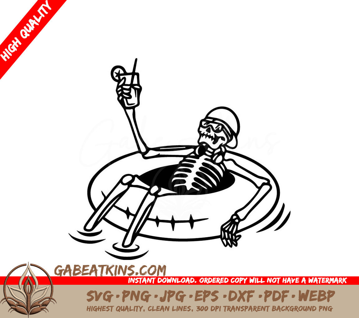  A Skeleton In An Inner Tube Drinking A Drink SVG - Skeleton Chilling SVG SVG