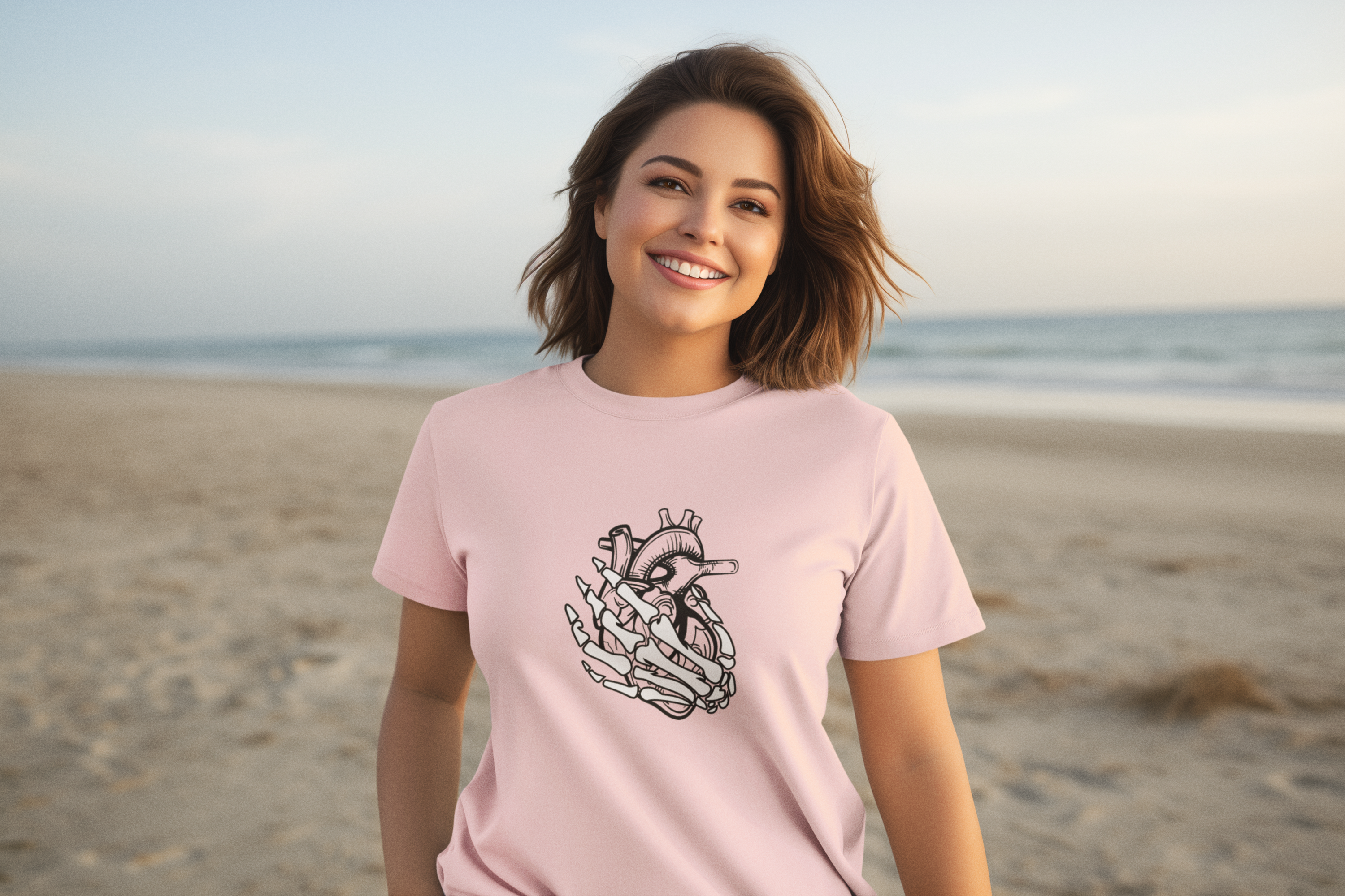 Skeleton Hand Holding an Anatomical Heart T-Shirt | Unconventional Love Showing My Heart is in Your Hands T-Shirt