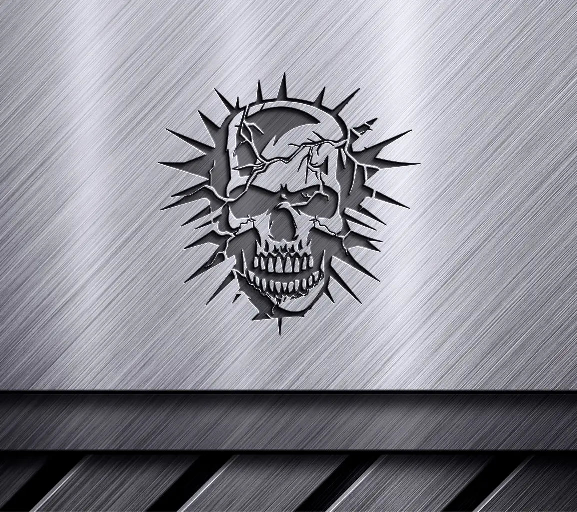 Spiked Skull with Cracks SVG -  Drawing SVG