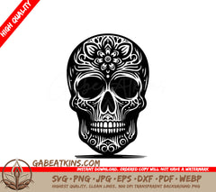  Floral Skull SVG - Silhouette Vector Design SVG